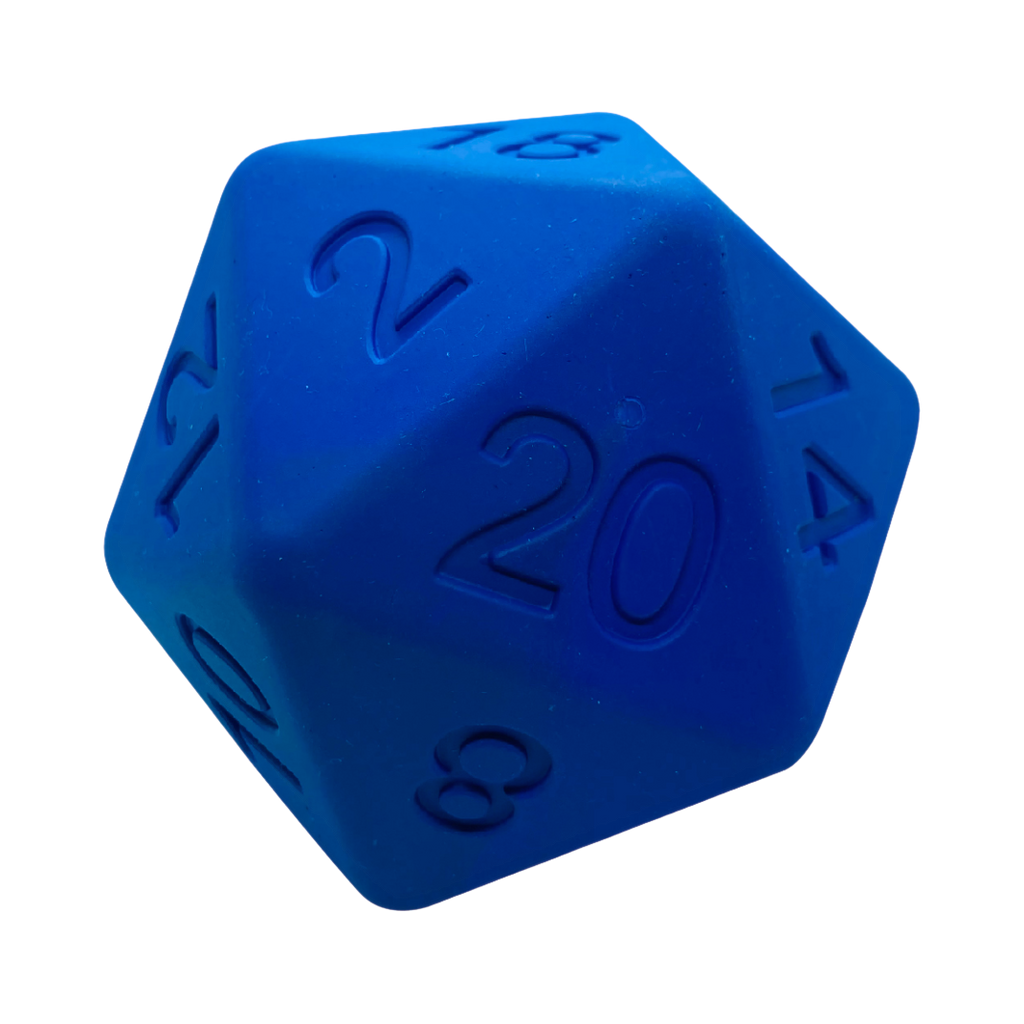 Dé bleu montrant la face numéro 20
