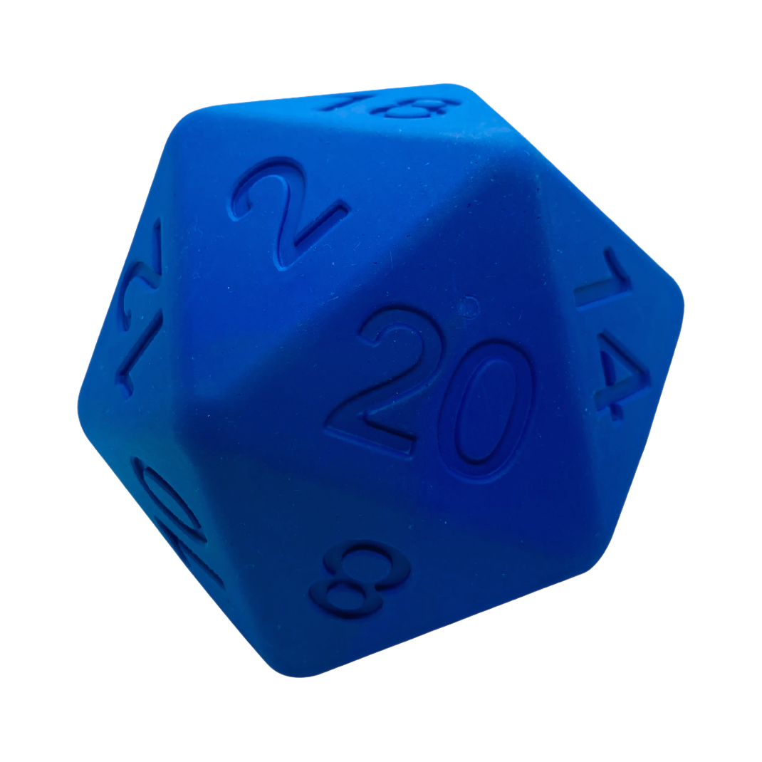 Dé bleu montrant la face numéro 20