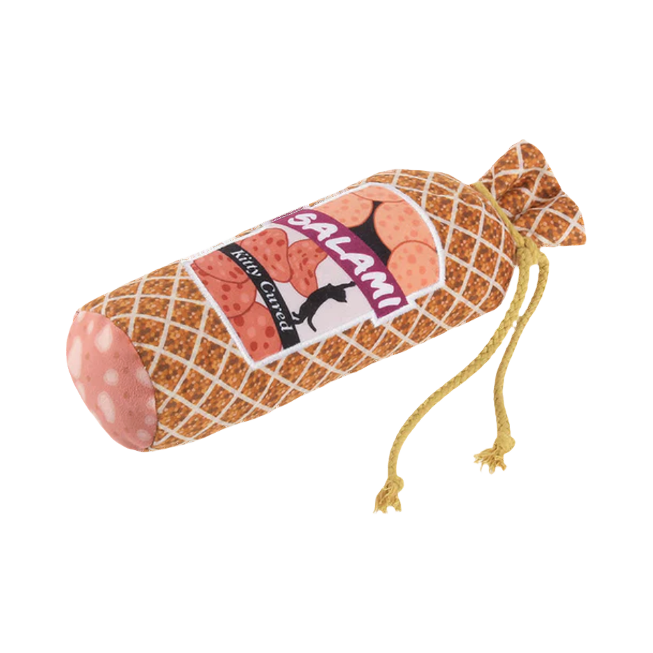 Saucisson couché dans son filet orange, cordelette dorée