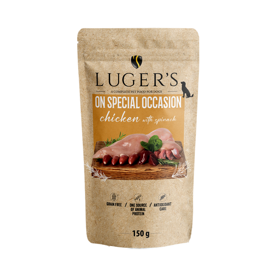 Pâtée monoprotéine Luger's On Special Occasion poulet et épinards – sachet 150 g