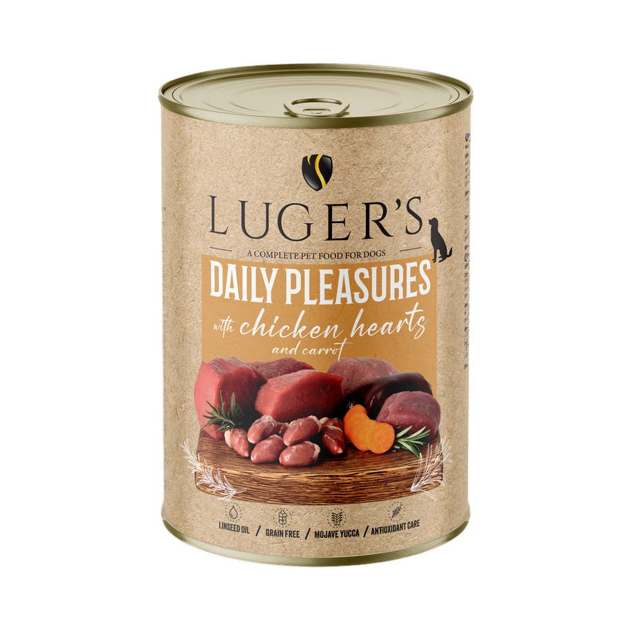 Pâtée Luger's Daily Pleasures cœurs de poulet et carotte – boîte 400 g