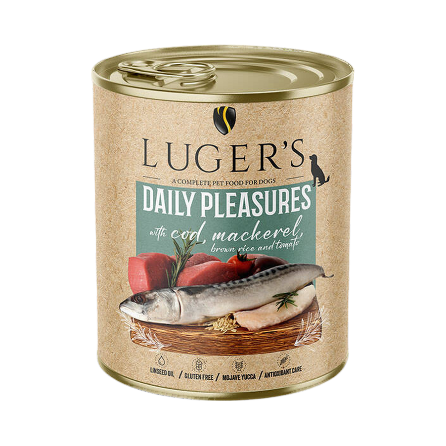 Pâtée Luger's Daily Pleasures morue, maquereau, riz brun et tomate – boîte 800 g