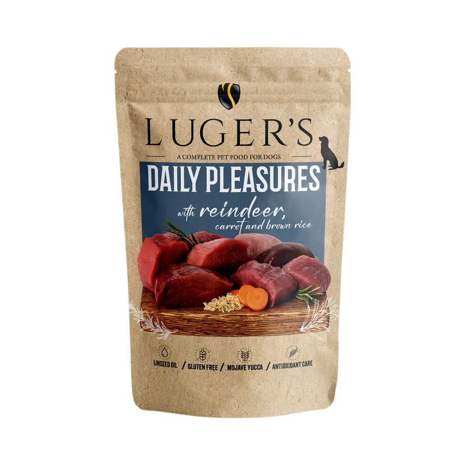 Pâtée Luger's Daily Pleasures renne, carotte et riz brun – sachet 500 g