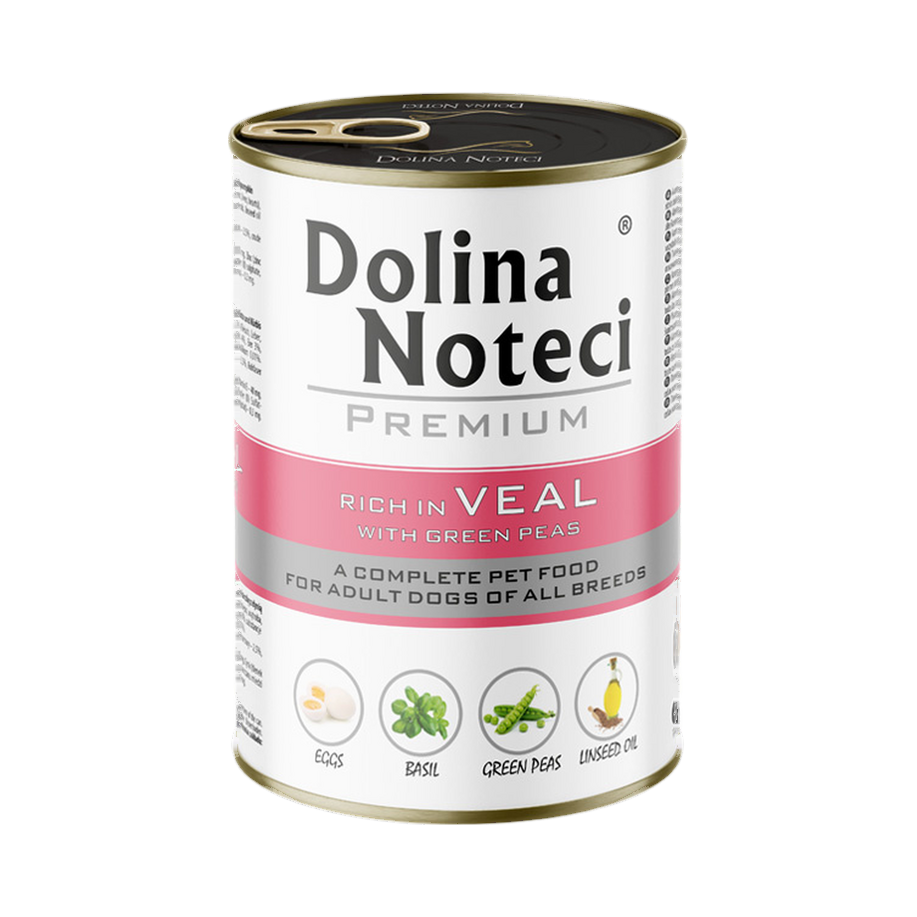 Pâtée Dolina Noteci Premium riche en veau et petits pois – boîte 400 g