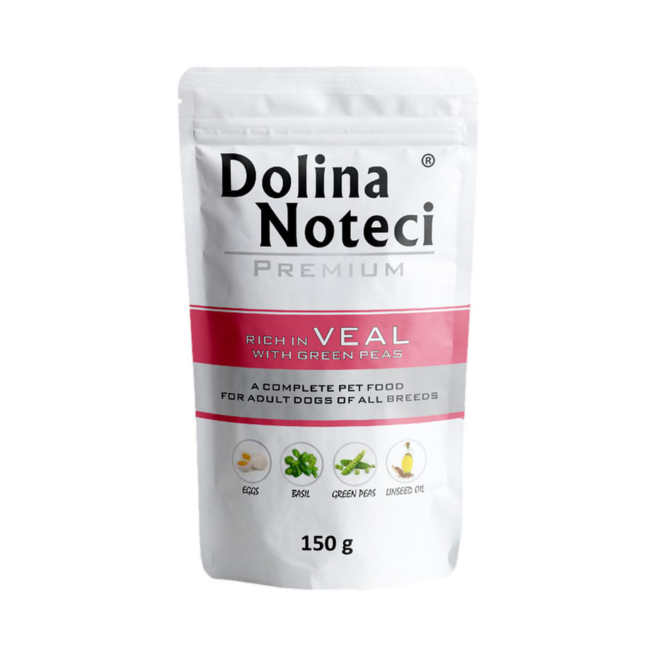 Pâtée Dolina Noteci Premium riche en veau et petits pois – sachet 150 g