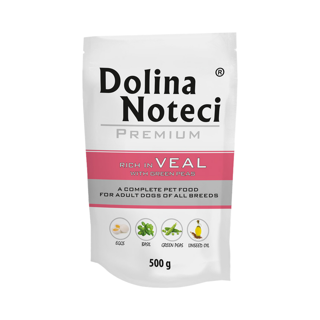 Pâtée Dolina Noteci Premium riche en veau et petits pois – sachet 500 g