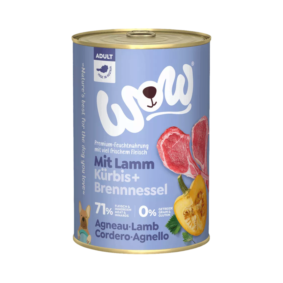 Boîte de conserve bleu lavande WOW Mit Lamm