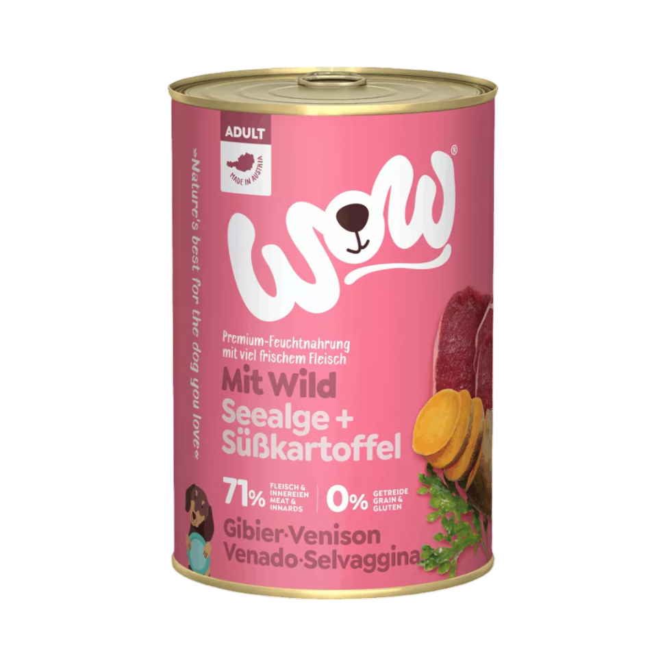 Boîte de conserve rose WOW Mit Wild avec patate douce