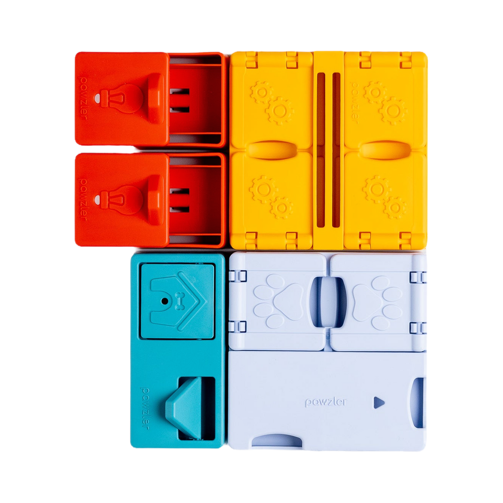 Assemblage de modules rouge, jaune, turquoise et lavande