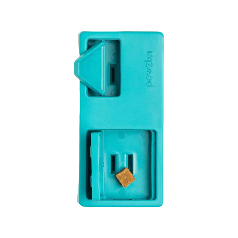 Module turquoise avec clapet pivotant et friandise visible