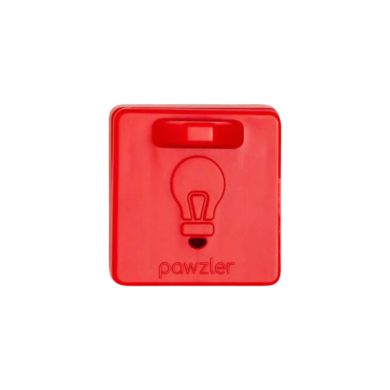 Module rouge fermé avec ampoule gravée et logo pawzler