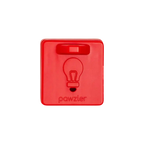 Module rouge fermé avec ampoule gravée et logo pawzler