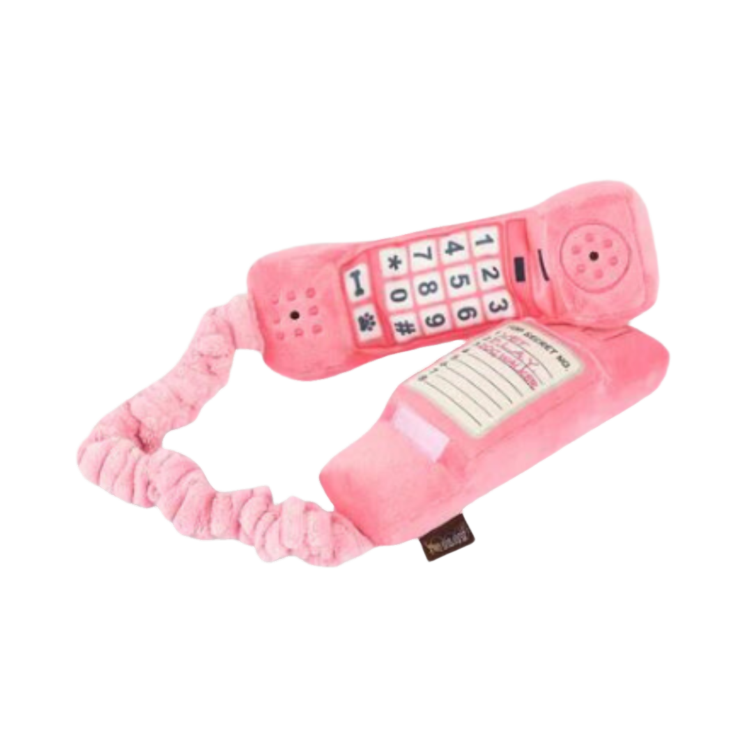Combiné rose à clavier et cordon torsadé, vu de face