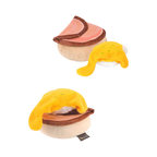 Deux œufs Bénédicte en tissu, jambon rose et sauce jaune