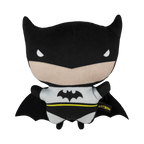 Batman en peluche noire, cape déployée et logo chauve-souris