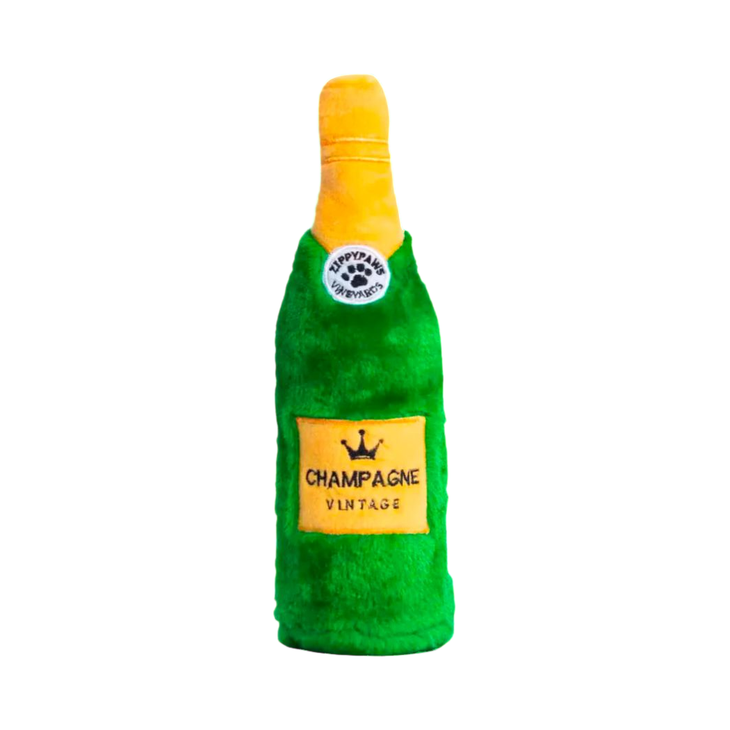 Bouteille verte étiquette Champagne et bouchon doré, de face