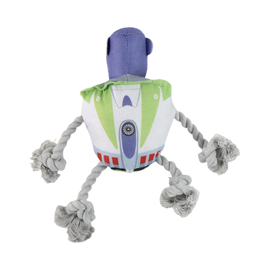 Dos du personnage spatial, casque violet et harnais