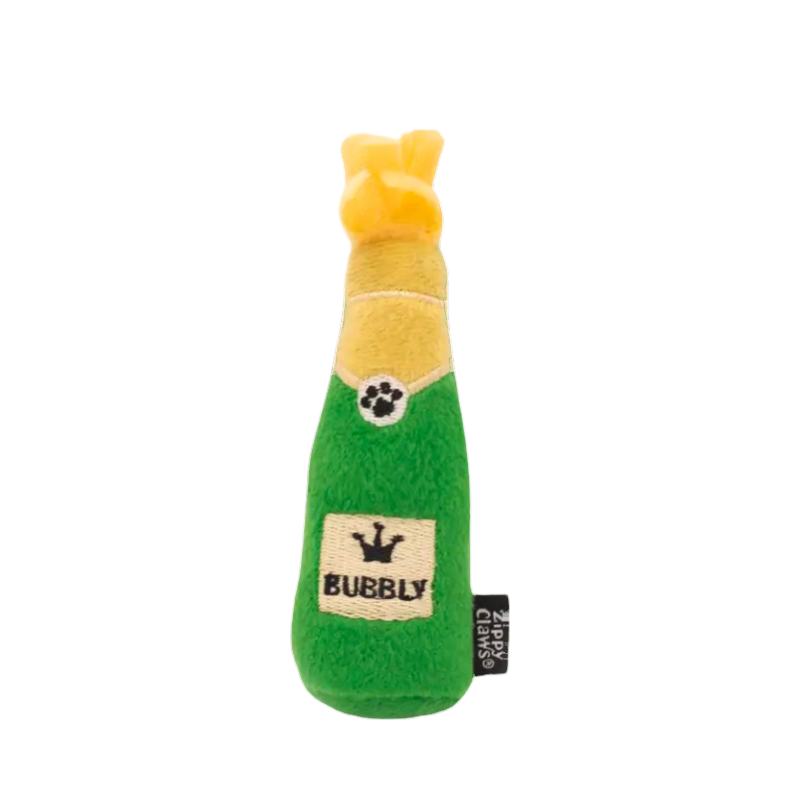 Bouteille verte étiquette Bubbly et bouchon jaune doré