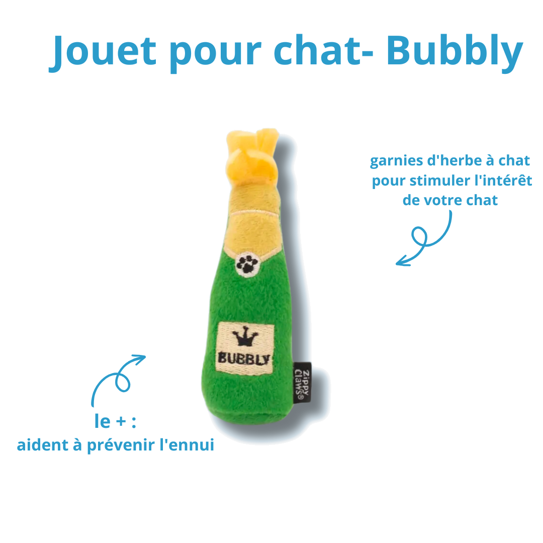 Bouteille Bubbly garnie d'herbe à chat contre l'ennui