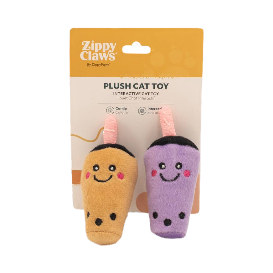 Deux gobelets orange et violet dans leur emballage carton