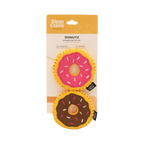 Duo de beignets rose et chocolat dans leur emballage carton