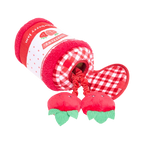 Deux fraises souriantes jaillissant du pot rouge