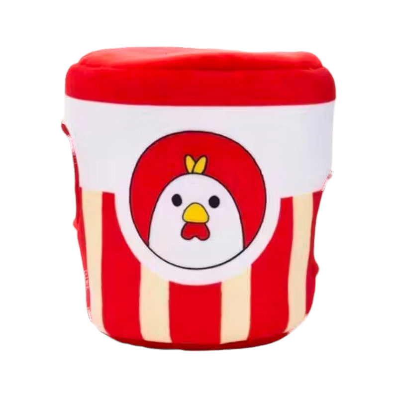Seau rayé rouge et blanc avec son logo de coq