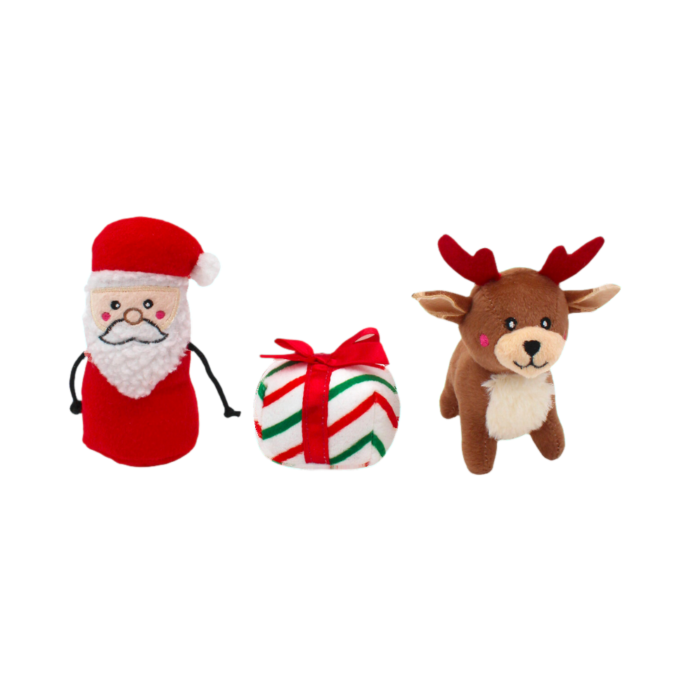 Petits personnages à cacher : Santa, cadeau rayé et renne