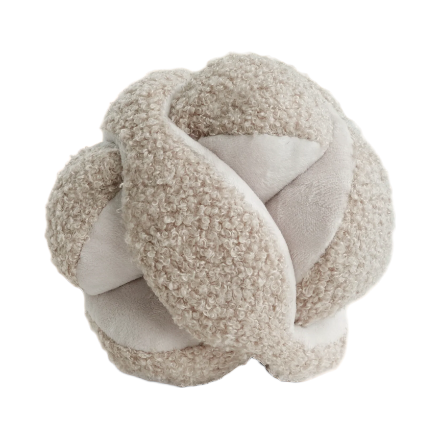 Balle tressée en tissu bouclé beige et velours taupe