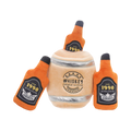 Tonneau beige entouré de trois bouteilles orange millésime 1990