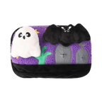 Coussin violet façon cimetière avec deux personnages d'Halloween