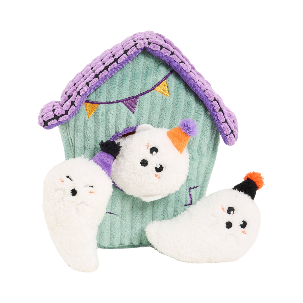 Peluche de fouille maison hantée ZippyPaws et ses trois fantômes à chapeau pointu