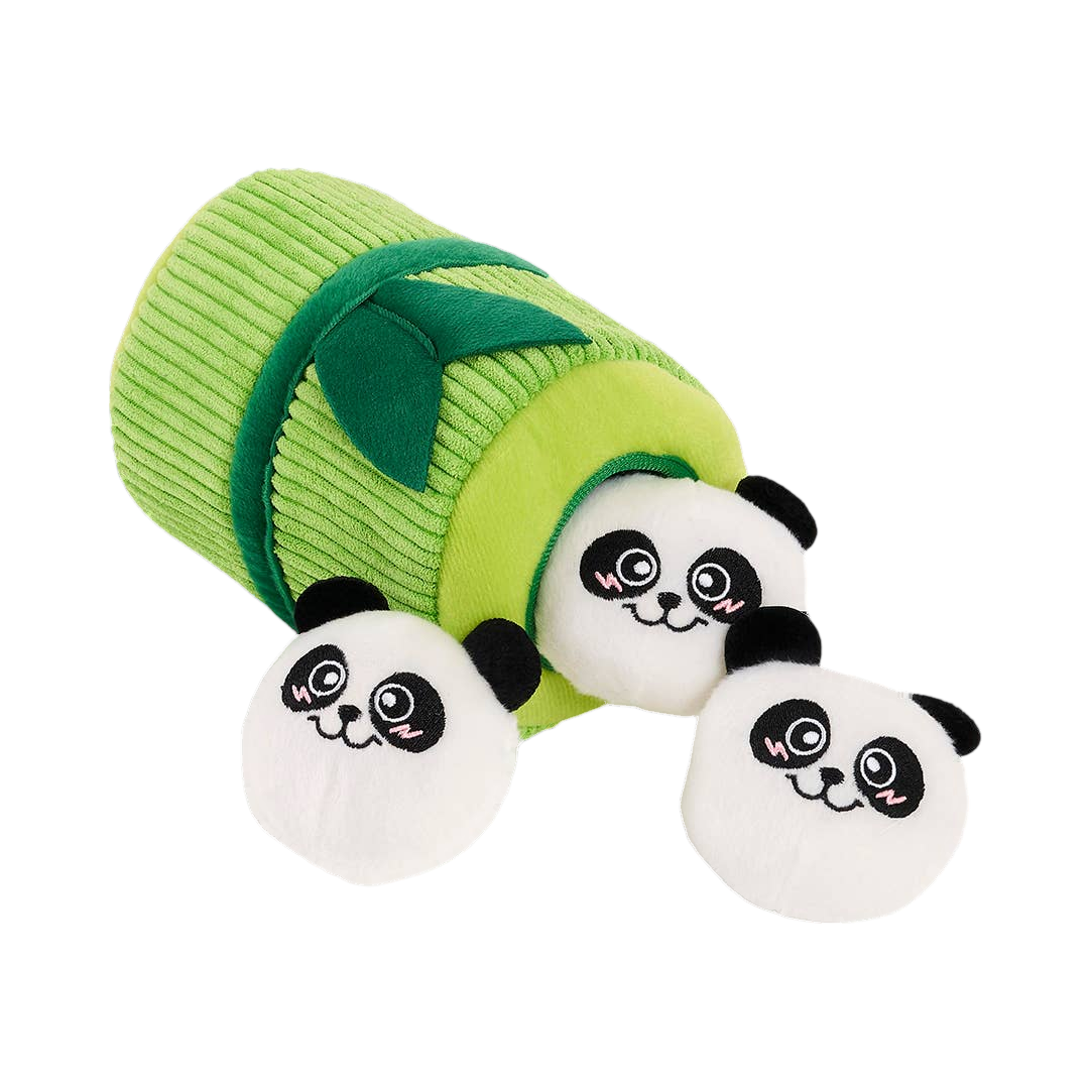Trois petits pandas souriants alignés
