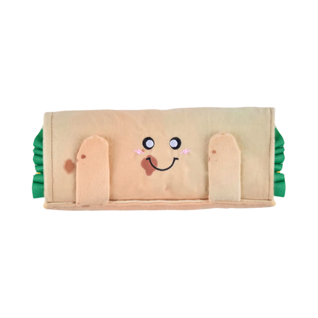 Burrito roulé souriant fermé par ses deux languettes