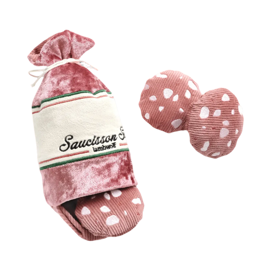 Saucisson rose à pois blancs et deux rondelles à cacher