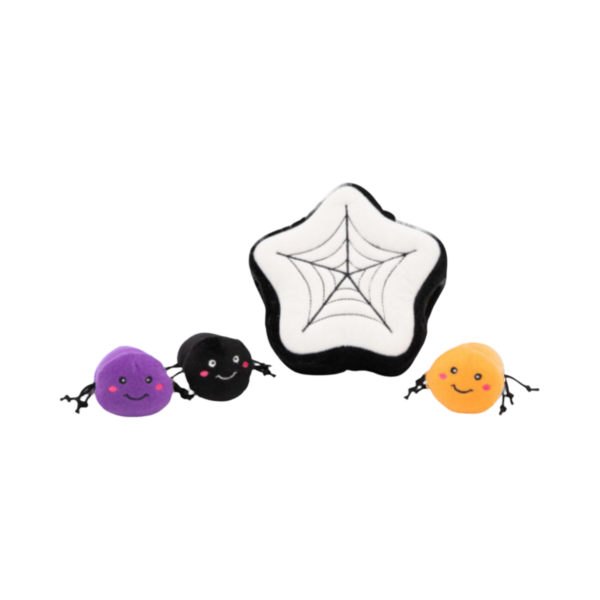 Étoile noire et blanche avec trois araignées colorées