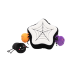 Trois petites araignées souriantes aux pattes en ficelle