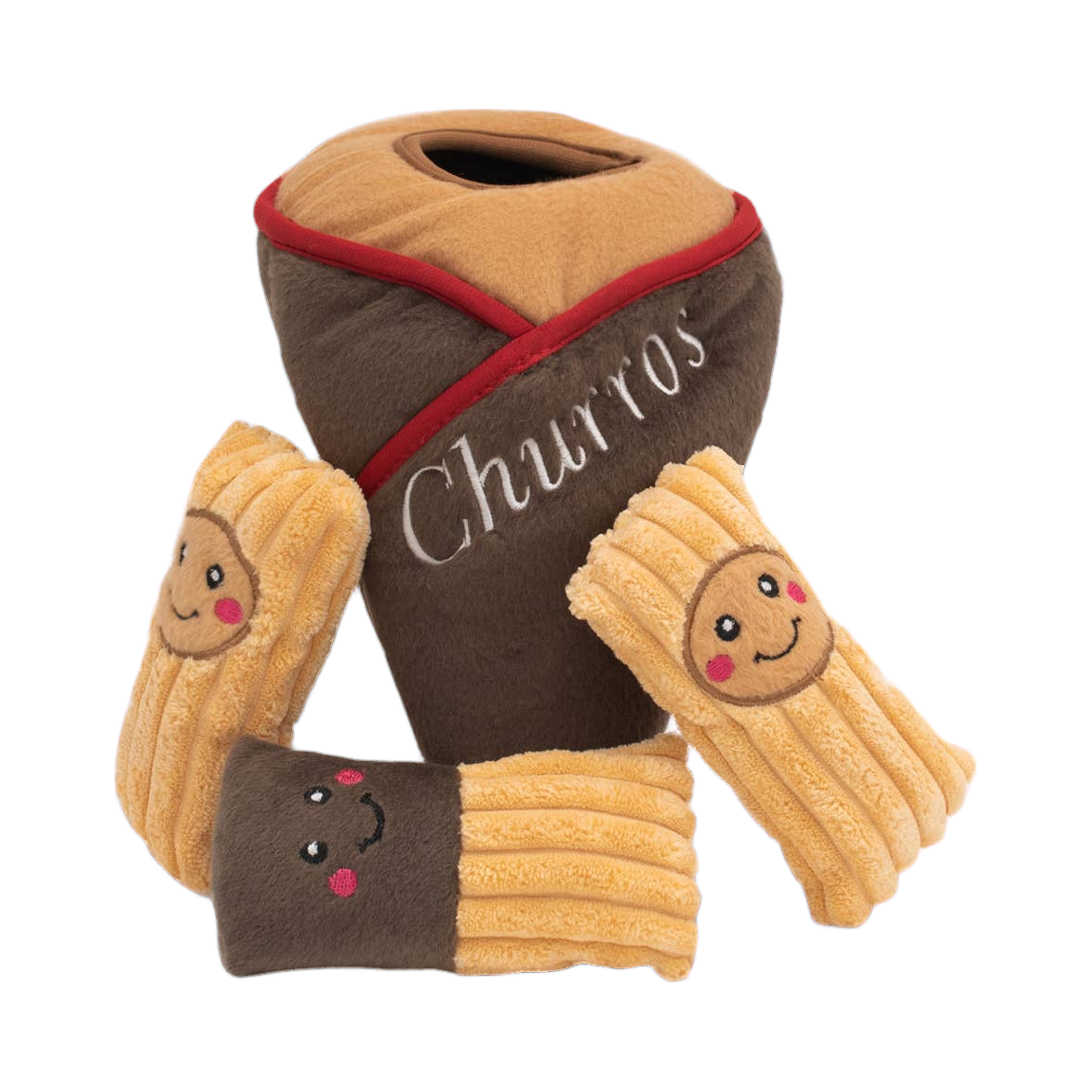 Cornet marron brodé et ses trois churros souriants