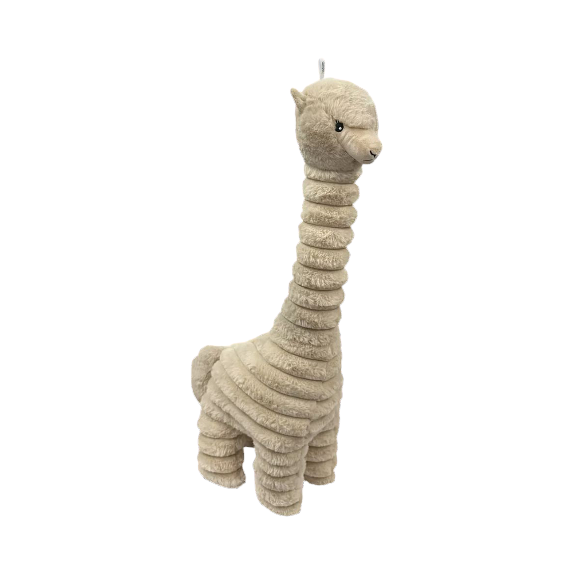 Lama beige côtelé au long cou, vu de profil