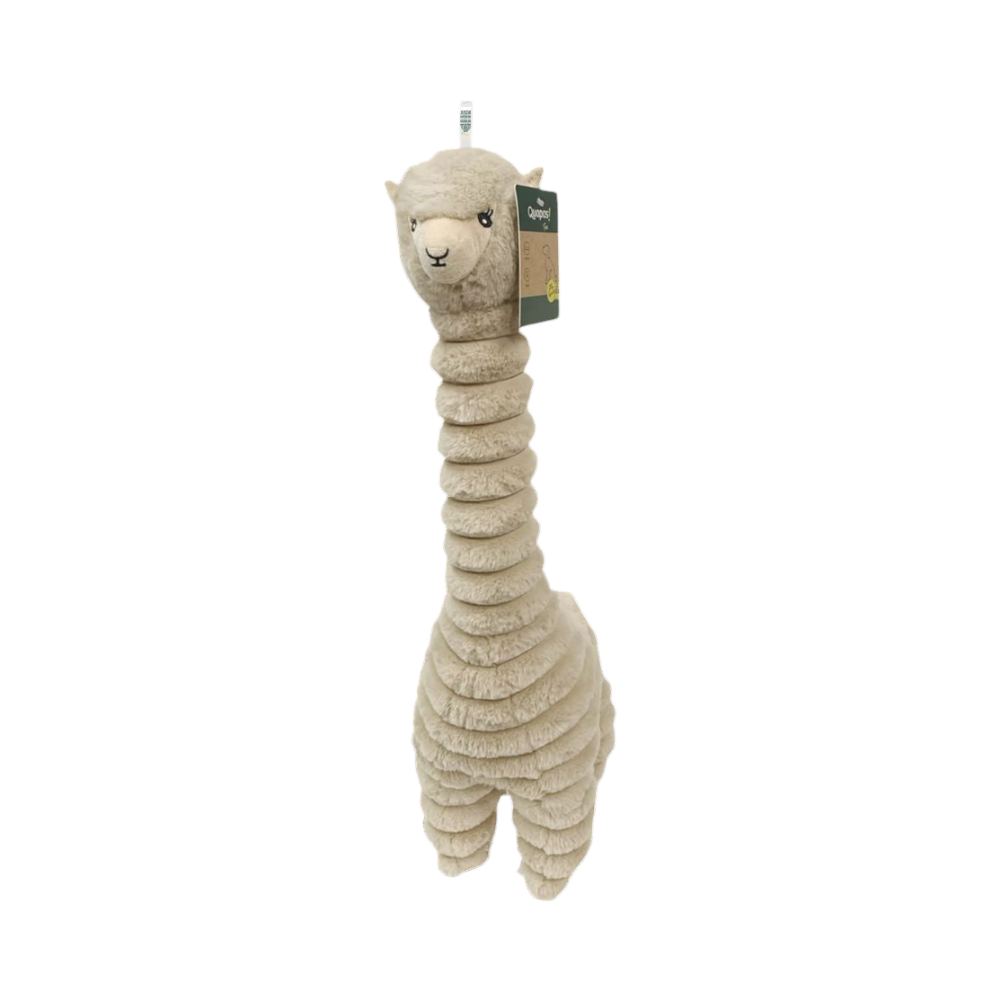 Lama beige vu de face avec étiquette cartonnée