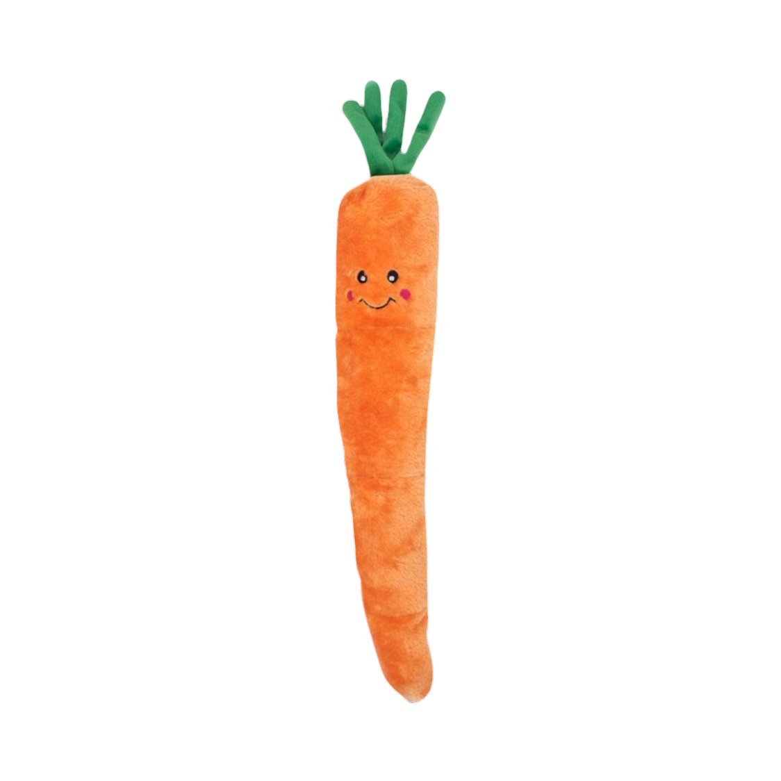 Longue carotte orange souriante aux fanes vertes