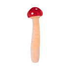 Champignon rouge et beige allongé, vu de dos