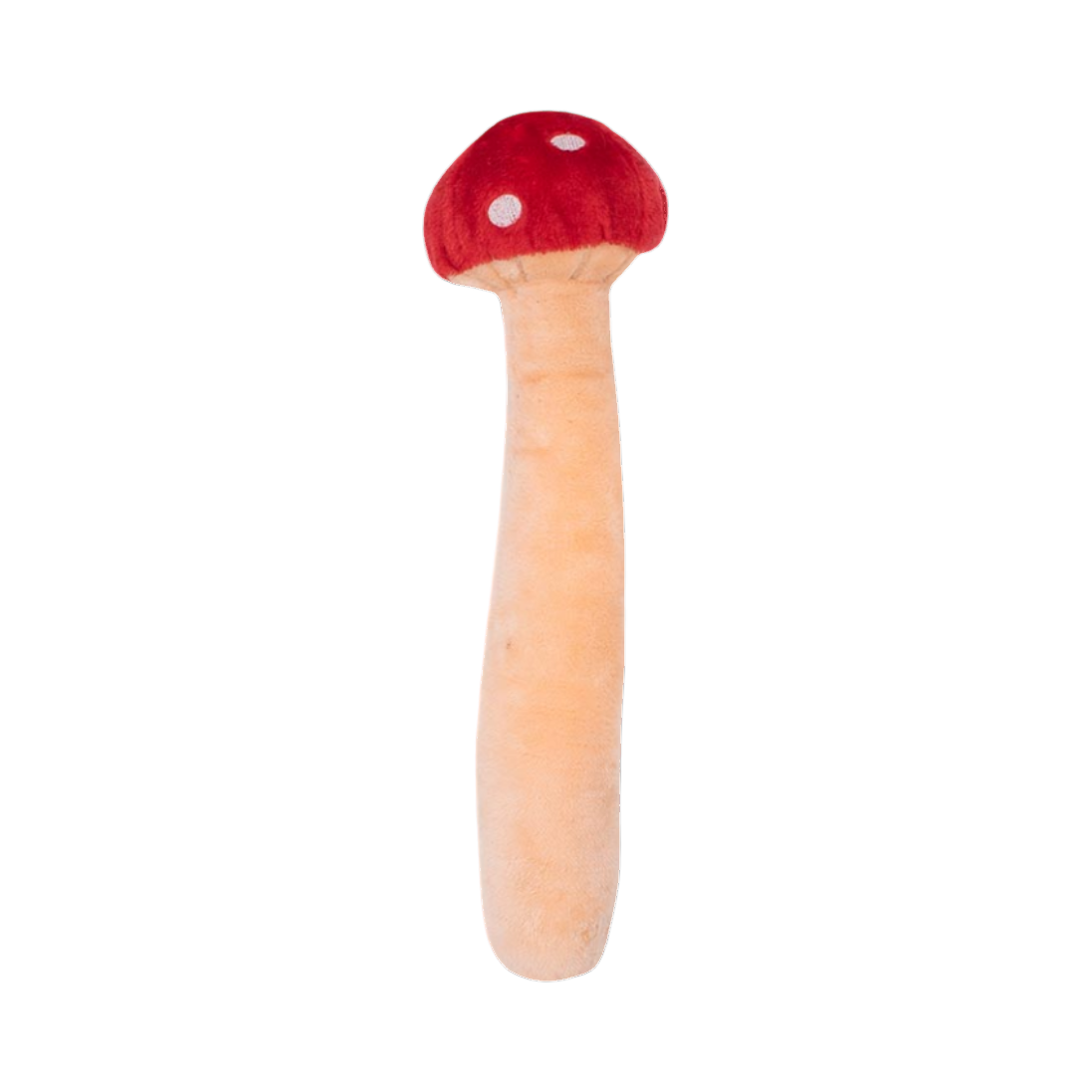 Champignon rouge et beige allongé, vu de dos