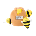 Pot de miel Honey et trois abeilles rayées jaune et noir