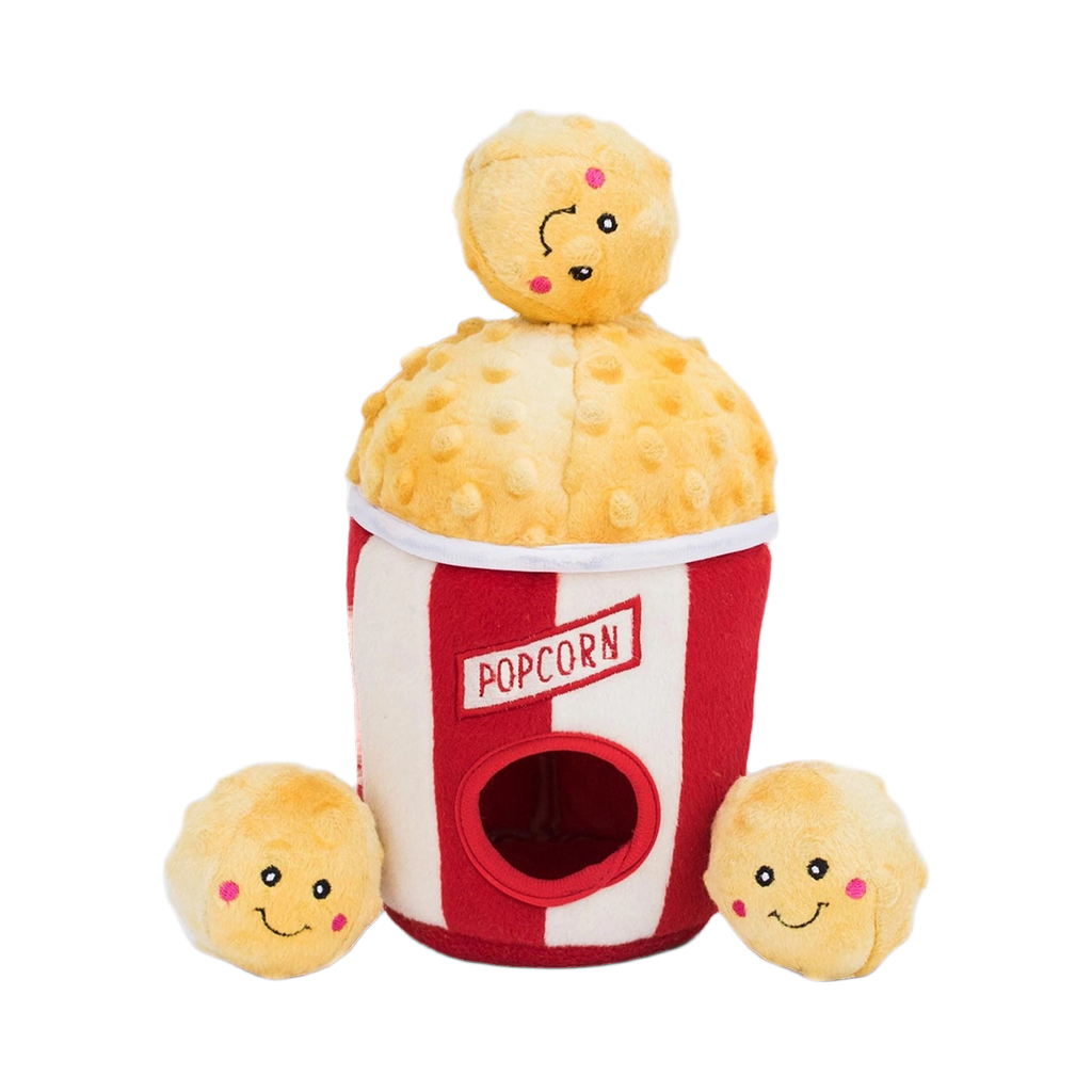 Seau popcorn rayé rouge et blanc avec trois boules souriantes