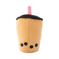 Gobelet de bubble tea en peluche avec paille rose, vu de dos
