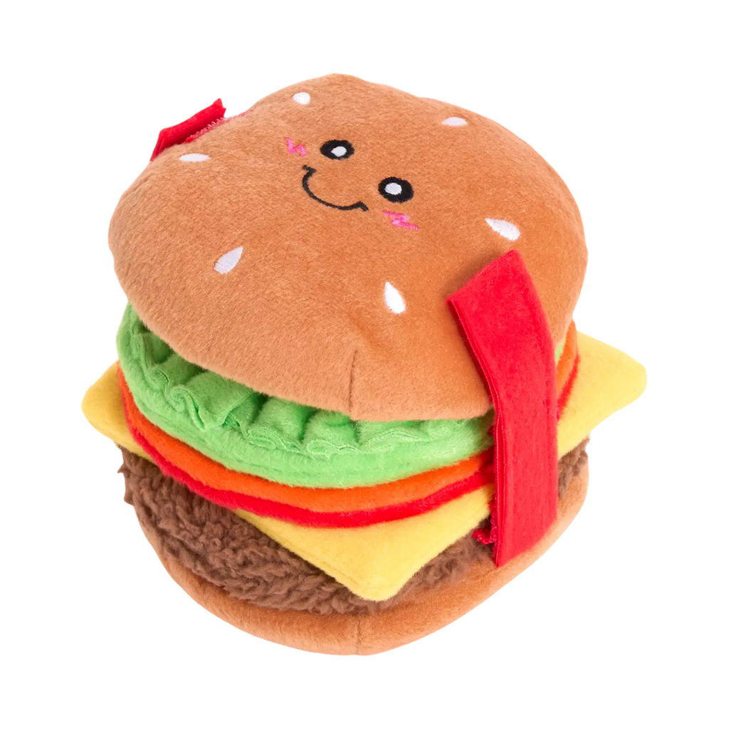 Burger souriant avec salade, cheddar, tomate et steak