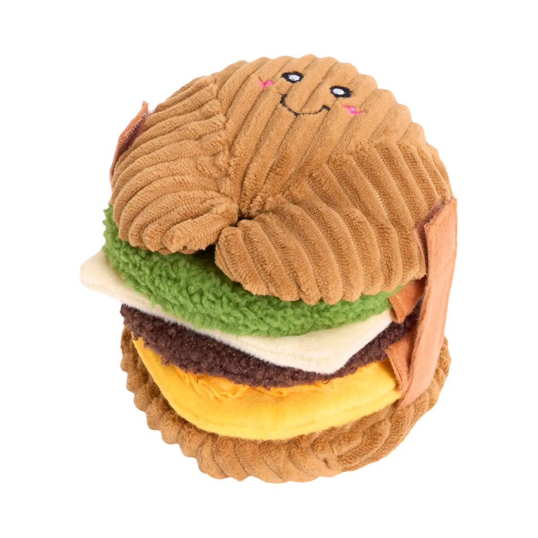 Sandwich en velours côtelé souriant avec œuf, salade et galette