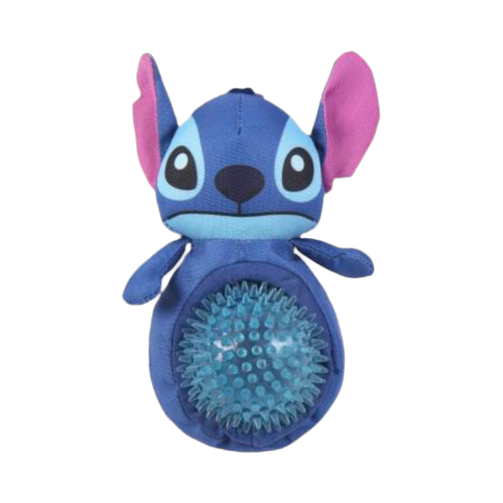 Extraterrestre bleu aux oreilles roses, balle à picots dans le ventre