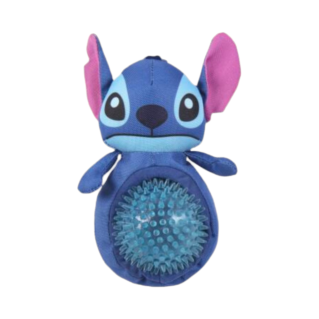 Extraterrestre bleu aux oreilles roses, balle à picots dans le ventre